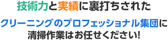 技術力と実績に裏打ちされたクリーニングのプロフェッショナル集団に 清掃作業はお任せください！